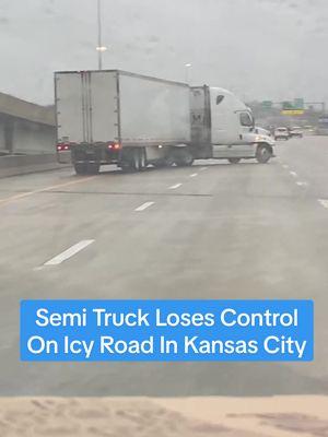 Watch the terrifying moment a semi-truck slid across multiple lanes of traffic on a highway in Kansas City, Missouri, as a Winter Storm Blair moved through the region. #weather #dramatic #foryou #fyp #winter #winterstorm #wx #kansascity #dangerous #roadconditions #storm #snow #ice #winterstormblair