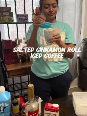 Salted Cinnamon Roll Iced Coffee At Home, yum! #icedcoffee #icedcoffeeathome #cinnamonroll #saltedcaramel #athomecoffee #sarahscafe #thehemphillfamily  @Nescafe USA @Torani @fairlife 