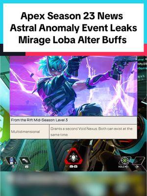 INSANE Buffs To Mirage, Loba, And Alter! 👀 The Astral Anomaly Milestone Event is releasing within Season 23 of Apex Legends that comes with limited-time skins and cosmetics for Alter, Horizon, Octane, Crypto, Seer, The Wingman, and The Alternator. Within the patch notes, there are crazy changes to Legends like Mirage, Pathfinder, Loba, and Alter! #apex #apexlegends #GamingOnTikTok #apexseason23 #creatorsearchinsights 