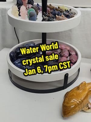 Water World crystal sale. Blue/Green Fluorite, Cobalt Calcite, Coral Calcite, Chalcedony Geodes, Turitella Agate, shark carvings and seahorse carvings. See you tonight at 7pm CST #triplejcrystals #crystalshop #crystalseller #crystallivesales #crystalcollection #crystalcollector #crystalobsession 