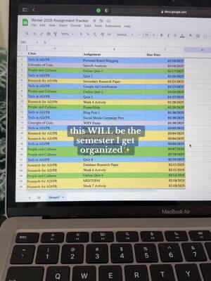 Never missing an assignment again!✨💪🏻 | #googlespreadsheets #wintersemester #2025goals #college #assignmenttracker #creatorsearchinsights 