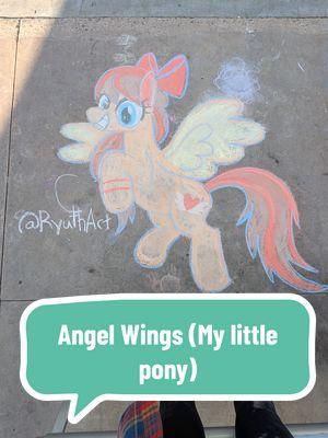 Replying to @keylarats  Angel Wings 💛🤎❤️ Another vacation drawing. Some kids from the park helped to color this one and they did a really good job! They liked my little pony and I enjoyed collaborating. 😊 #art #artist #chalk #chalkart #mlp #makawish #mylittlepony #mlittleponyfriendshipismagic #mlpfim #mlpg5 #angelwings #sidewalkchalk #wish #newyears #streetart #cute #pegasus 