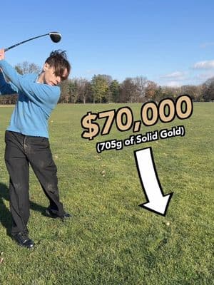 Whacking a $70,000 Solid Gold Golf Ball— at 705 grams (1.55 pounds) this ball is almost 16x heavier than a regulation ball (~45 grams)  TraxNYC.com or 64 W 47th Street #TraxNYC #Golf #PGA #Gold 