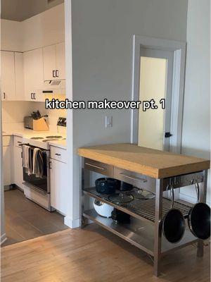 kitchen makeover pt. 1 - finally adding some life to my kitchen with this ikea island. love the industrial aesthetic and how much counter space and storage this adds #Home #homedecor #ikea #kitchen #KitchenHacks 