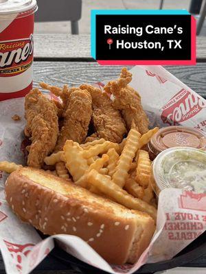 Raising Cane’s, Houston, Texas 🐔🇺🇸Venimos a probar la cadena de pollos más viral de USA del momento, son de la mentalidad de tener menú chico y hacerlo bien que me mama, aunqué el pollo solo no es la gran cosa, con la salsa si se va a otro nivel. Y con todo y que es cadena, se siente un poco como vibe local porqué cada franquicia está decorada con artículos locales de la ciudad donde está que se me hizo una gran idea, si regresaría la neta. #usa #unitedstates #raisingcanes #chicken #chickenfingers #texas #houston #louisianna #louisiana #neworleans #austin #pollofrito #foodreviews #FoodTok