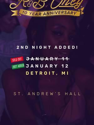 Our R&B ONLY LIVE show in Detroit, MI is officially sold out! But don’t worry because we have a second show scheduled for January 12th. Tickets to the second show go on sale this Thursday, January 9th so be sure to head over to rnbonly.com/calendar (link in bio) to join the waitlist now! See y’all there 🫶 #RNBONLY 