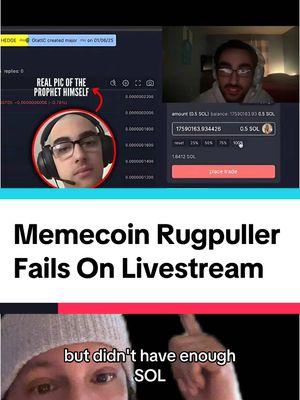 Crypto dev tried to rugpull his coin live but didn’t have enough SOL for gas fees 😂 #memecoin #rugpull #crypto #comedy #news 