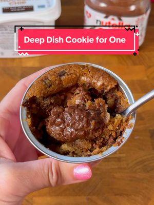 Single serving deep dish cookie 🍪🍪 layer of cookie dough, huge scoop of Nutella, and then another layer…bake for 18-22 min at 350 #cookies #dessert #dessertforone #EasyRecipe #Foodie