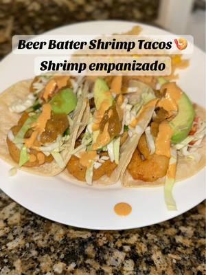 Beer Batter Shrimp Tacos 🍤 #DinnerIdeas #shrimptacos #mexicanfood #mexicandinnerideas #mexicancooking #fishtacos #fyp #salsachipotle #cookwithme #breadedshrimp 