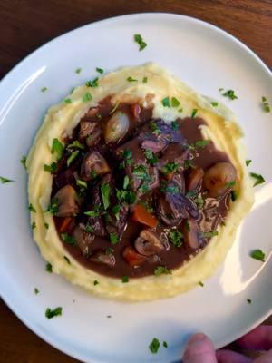 Beef Bourguignon by @chefalextrim 🤩 Ingredients below, head to Alex's link in bio for the full recipe! 1 bottle burgundy or Pinot noir 1 tbsp oil 4 tbsp butter 2 lbs beef, cut into 1.5” cubes 2 carrots, peeled and cut 1 white onion, diced 3 celery stalks, diced 3 tbsp AP flour 3 cups beef broth 3 sprigs thyme Black pepper & salt (to taste) 3 cloves garlic 3 bay leaves 16 pearl onions 10 mushrooms, quartered  2 tbsp butter + 1 tbsp sugar 1/2 lb bacon #feedfeed #beef#beefbourguignon #french #france #frenchfood #cooking #frenchcooking  #dinner #winterrecipe #winterfood #DinnerIdeas