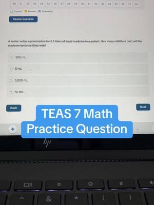 TEAS 7 Math Practice Question on word problems and conversions! #nursingschool #futurenurse #prenursingstudent #prenursing #atiteas #nursingstudent #teasprep  