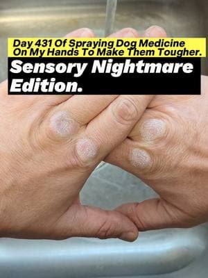 Day 431 Of Spraying Dog Medicine On My Hands To Make Them Tougher. Sensory Nightmare Edition. #roughhands #dogmedicine #ironfist #martialarts #sandpaper #boxing #ballisticdummy #badmintontraining #toughhandspray #dogspray #softhands #bluecollar #asmr #oddlysatisfying #microfibertowel #skincareroutine #fistofthedogmedicine #fyp 