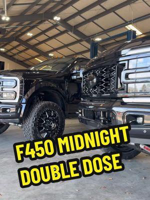 A pair of Ford F450 PLATINUM MIDNIGHT Reserve Editions for Five Star Roofing in INDIANA! #akinsford #realdealneal #wildwillies #f450 