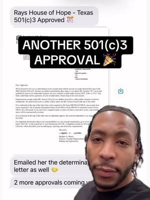 Another 501(c)3 Approval - Texas! Comment “APPROVED” and i’ll send you the link to get started. Its 2025. The time is now! • #2025 #goals #nonprofit #nonprofitsoftiktok #nonprofitorganization #501c3 #approved #comment #dfy 