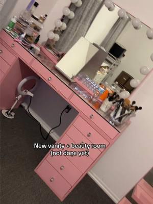 This is it so far. Deep cleaning my beauty room and re-organizing. I’ll post an updated vid soon 💓✨  #impressionsvanity #pinkvanity #pinkmakeuproom #fyp #foryoupage 