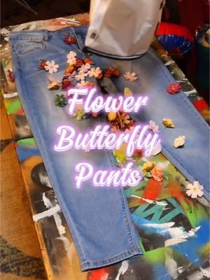 Flower Butterfly Pants 💐🦋 #custompants #denimpainting #art #customs #fy #fyp #flowers #butterfly 