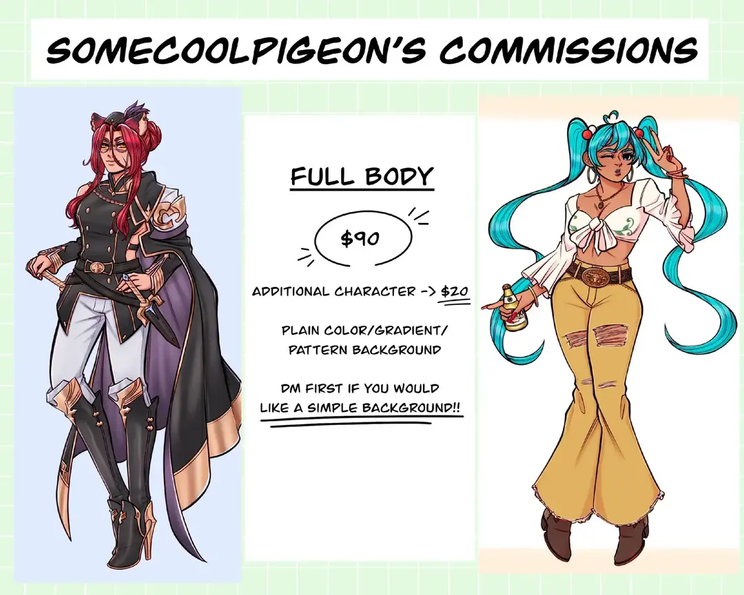 Same options and prices as before. just a new site!! Only 3 slots for each category. This will be my first time using vgen, so please bear with me if I run into difficulties 🙏 dm if you have any questions!!  Do’s!! Fanart, original characters, yumeships/oc x canon, bl00d, simple armor designs, simple robotic designs  Don’ts… N$fw, furry (kemonomimi’s are ok!!), hardcore g0re, heavy mecha, problematic ships, f3tish art  C0mmissions are ordered through vgen!!  L1nk to my vgen can be found in my carrd, 🔗 in bi0! #vgen #vgenopen #fanart #ocart #digitalart #digitalillustration #illustration #animeart #procreate #procreateart #arttok #artistsoftiktok #fyp #fypシ 