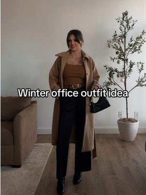 Winter work outfits for inverted triangle body type 🤎 everything is tagged on my LTK  Top @OAK + FORT  Trousers @Lands’ End  Camel coat @abercrombie  Booties @Dolce Vita Footwear  #winterfashion2025 #winterworkwear #officeoutfits #invertedtriangle 