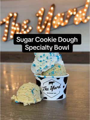 Cookie dough is even better with whipped cream, marshmallow drizzle and sprinkles on top! #theyardmilkshakebar 