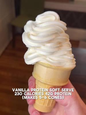 Replying to @grrr ⬇️Full Recipe⬇️  46 calories 8g protein (per cone) 😋🤤 Vanilla Protein Soft Serve 🍦 Original recipe from my E-Book Check out the link in my bio for my Creami E-Book with over 80 recipes like this one! - 1 Core Power Elite Vanilla Fairlife Shake (can sub with 400g Fat Free Milk, 20 more grams of sweetener, and another ½ tsp of vanilla extract) - 2.5g (1/2 tsp) vanilla extract - 20-25g sweetener - 1g (¼ tsp) salt - 1g (¼ tsp) xanthan gum 230 cal 8g C, 3.5g F, 42g P Instructions: 1. Blend all ingredients for the base and freeze (at least 16 hours) 2. Run under hot water for at least 60 seconds 3. Spin on “Lite Ice Cream” setting (or CreamiFit if you have the Ninja Swirl) 4. Spin on “Respin” setting until it reaches your desired texture If you have the Ninja Swirl, follow these extra steps: 1. Replace the spinning paddle with the dispensing lid 2. Place the pint into the soft serve side of the Swirl and lock into place 3. Open the nozzle of the lid 4. Dispense!! Follow me for more Ninja Creami recipes! #ninja #ninjacreami #newcreami #ninjaswirl #ninjakitchen #ninjacreamiproteinicecream #icecream #proteinsoftserve #swirl #fyp #fypシ #creatorsearchinsights #creami #softserve #swirlcreami 