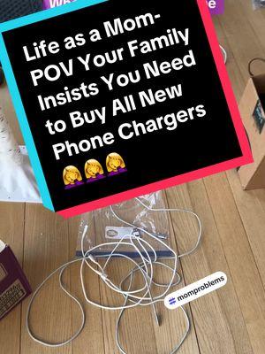 #creatorsearchinsights Life as a Mom 🤦‍♀️ My family all insisted that we needed to go buy all new phone chargers. 🔌 Do they think I’m made of money??? 😂 I searched the whole house (and all the cars) for every phone chargers, cable, etc and then threw them all down on the living room floor for a massive testing/organizing project. Now everyone has a charger and a backup charger, labeled in permanent marker with their name. I just saved us like $80. 😂 #frugalmom #frugalmamas #phonechargers 