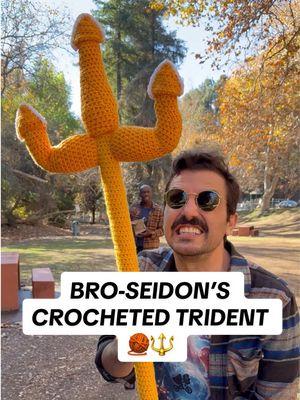 For everyone asking, Bro-Seidon’s Crocheted Trident will be in my upcoming book 🧶📚🔱… Just as soon as I get it out of @Nnamdi Ngwe 🫣🩸 FYI - there will be 30+ patterns for all of your crochet weapons and fuzzy gut needs. Bet you didn’t know you needed it 🤷🏻‍♂️ Links in bio!!  #crochethumor #crochetpattern #crochet #trident #mermaids 