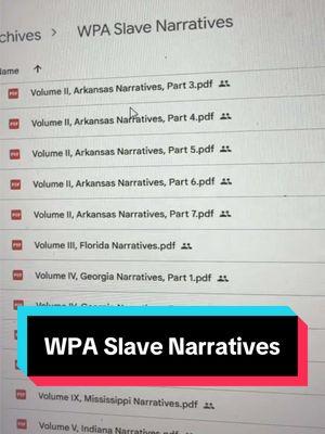 Replying to @Walt Way I downloaded and uploaded every volume of the WPA Slave Narratives and you can get them all at no cost. If I can get something that benefits the community, I’m going to share it. That’s how I was raised. I have enough to feed everyone. Make sure to check out the other resources I have in that database. Donate to the project and watch how we change the world. #formerlovepoet #bristerenglishproject #tangiblehistory #GenealogyTips #BlackFamilyHistory #blackgenealogy  #AncestryResearch #FamilyTree #AfricanAmericanGenealogy #genealogy #bristerep #tangiblehistory #nonprofit #slavery #slavenarratives 