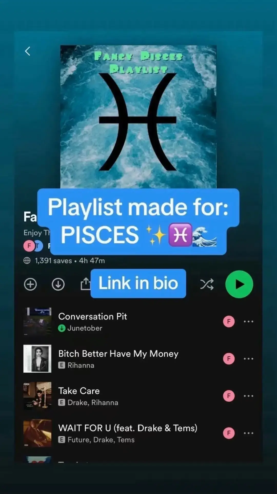 The PISCES playlist ♓️ link in bio  #zodiacmemes #pisces #piscespersonality #piscesmoon #piscesteam #teampisces #teampisces #zodiacfacts #piscesquotes #astrologypost #zodiacastrology #piscesmemes #zodiacpost #pisces #piscesfacts #piscesgang #piscesnation #piscesproblems #piscesbelike #pisceswomen 