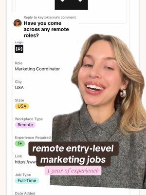 Replying to @keytokianna remote marketing jobs hiring #marketingjobs #remotejobs #entrylevelmarketingjobs #marketingcoordinator #greenscreen 