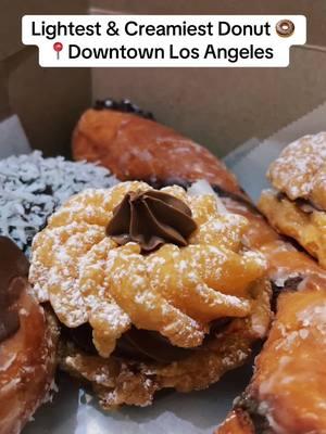 pls tell me what the name of the last donut is 😩 @Rachel The Editor 👩‍💻 #dtla #losangelesfood #FoodTok  #downtownla #donut #creamdonut #thedonutman #chocolatedonut #frenchcruller 