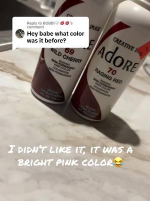 Replying to @BOBBI🤍💋💋 it was more of a summer color, very bright! I was going for a cherry red color. #wiginfluencer #hairinfluencer #adoredye #blackgirltiktok #fyp 