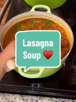 {{{NEW RECIPE}}} Lasagna Soup  Resepi Mak Uncle Phil, Mrs. Thomas ❤️ Bahan-bahan:  2 lb daging kisar  1 bawang bombay, kiub  1 sudu besar minyak zaitun  2 sudu kecil bawang putih, dicincang  2 sudu besar pes tomato  24 oz sos marinara  1/4 sudu teh chili flakes  2 sudu teh daun pasli  1/2 sudu teh daun oregano  1 sudu teh daun selasih  7 cawan air/ air rebusan ayam  9 keping mee lasagna (potong 4)  2 cawan spinach  Bahan topping: 1 sudu besar ricotta 1 sudu besar mozzarella  1 sudu besar parmesan Caranya:  1. Dalam periuk besar, goreng daging kisar tanpa minyak dengan garam dan lada sulah. Toskan, dan ketepikan.  2. Masukkan bawang bombay cincang, bawang putih, dan tumis selama beberapa minit. Masukkan pes tomato, sos marinara, chili flakes, daun pasli, daun oregano, daun selasih, perasa, dan air/chicken stock. Masukkan daging semula. Didihkan.  3. Masukkan kepingan mee lasagna dan rebus dengan api perlahan.  4. Semasa tunggu sup masak, buat keju! Masukkan ricotta, mozzarella dan parmesan ke dalam mangkuk. Kacau hingga sebati. Ketepikan.  5. Sendukkan sup ke dalam mangkuk sup, dan sudukan timbunan keju ke atas. Hidangkan dengan garlic bread. #lasagnasoup  #fyp #fypmalaysia  #linathomasrecipes 