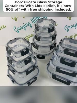 JoyFul 24pc Borosilicate Glass Storage Containers With Lids #glasscontainers #mealprep #storage #kitchenstorage #lunchbox #joyjolt #kitchenorganization #organizedhome #fridgeorganization