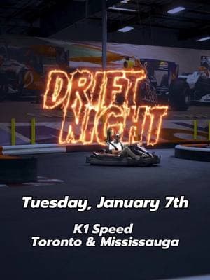 Drift Night is back TONIGHT! Arrive & Drift at K1 Speed Toronto & Mississauga, beginning at 5PM for a one-night-only drifting experience #drift #racing #toronto #mississauga #driftnight