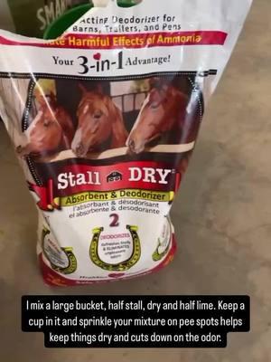 #LTKFind Barn hacks: I mix stall dry and barn lime 50:50 (ish) to help with wetness and odor in and around my horses stalls and corrals. Why? The lime cuts odor and the stall dry is more absorbent. Stall dry is easy to buy and haul, while lime goes further. #barnhacks #horselife #horsegirl #horselifestyle #corralhacks  Follow my shop @citylimitscountryfeel on the @shop.LTK app to shop this post and get my exclusive app-only content! #liketkit #LTKWatchNow @shop.ltk https://liketk.it/523Y6