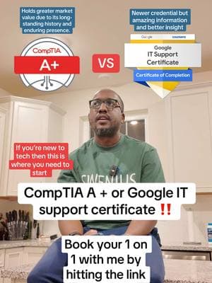 CompTIA A + VS Google it support certificate. #comptiacertification#comptiacerts#securityplus#itcerts#cybersecurity#securityengineer#cloudarchitect#awscloud#aws#azure#azurecloud#ittechnician#blackmenintech#blackwomenintech#blackwomenintech#blackcreators#blacktoker#blacktiktuokers#networkengineer#cloudengineer#webdevelopment#softwaredeveloper#softwareengineering#applicationdevelopment#lifeintech#techtok#afrotech