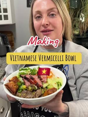 Made Vietnamese Vermicelli Bowl with lemongrass beef and nem nuong. I wasn’t sure how to say this dish in Viet, comment below and let me know.  . . . #viet #vietnam #vietnamese #vietnamesefood #vermicelli #vietfood #asiancook #nuoc #nuocmam #fishsauce #nemnuong #nomnom #asianfood #asiancooking #cook #cookwithme #asianrecipes #noodles #hanoi #danang #saigon #noodlebowl #asiansalad #salad #food #Foodie #FoodTok #lowell #viettok #chef 