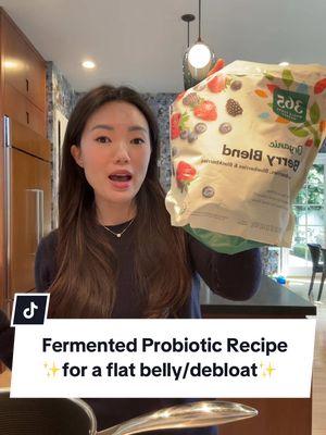 Eat a heaping spoonful every day and your belly, slowly, day-by-day will begin to deflate and flatten. After two weeks of getting back in the rhythm of taking this probiotic, I have less bloat, I’m able to digest food better and overall feel lighter. I tell anyone who will listen, including all the mom’s at last weekend’s playdate, to make this fermented probiotic recipe from Dr. Villoldo’s book Grow A New Body. It helps with candida overgrowth, bloat, IBS, and tastes delicious! My whole family and I take this every morning on an empty stomach.  I’ve been making this recipe for years, so if you’ve been an OG member in this community you’ve seen me talk about it. Lmk down below if you’ve made it, what you think of the taste, etc! Would love to hear your thoughts!  RECIPE:  Ingredients - 1 Large bag of frozen berries - 1/2 c. Water  - 3-4 S. Boulardii capsules  Directions:  - Add frozen berries and water to a large pot and bring to a boil - Boil for 5 mins and then bring to a simmer/low for 30min  - Turn off the heat and let cool to room temperature  - Transfer berry mixture to a clean, glass bowl  - Open up the S. Boulardii capsules and sprinkle over berries - Mix to integrate the probiotic into the berry mixture - Cover and place in the oven (DO NOT TURN THE OVEN ON) - Turn on the oven light and let ferment for 48 - 72hrs  - Remove after fermentation process and store in glass jars in the refridgerator  Enjoy a large spoonful on an empty stomach every morning!  #probioticrichfoods #probioticomnilife #cocoyoprobioticyogurt #goodprobioticforguthealth #bloatedstomachremedy #bloatedtummyworkout #howtonotbebloated #howtogetridofabloatedtummyquickly #howtoremovebloatedface #whattodowhenconstipatedandbloated #guthealthbreakfast #guthealthfoods #goodprobioticforguthealth #goodguthealthtips 