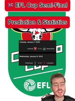 🇬🇧 EFL CUP SEMI-FINALS PREDICTIONS & STATISTICS | More predictions on FanBasis in my bio | Statistics are from the HOFB app, link in my bio | —————————————#eflcup #elfcuppredictions #carabaocup #carabaocuppredictions #eflcupsemifinals #carabaocupsemifinal #footballpredictionstoday #soccerpredictionstoday #soccertips #footballtips #footballpicks #soccerpicks #freefootballpicks #freefootballpredictions #freesoccerpredictions #freesoccertips #arsenalvsnewcastle #spursvsliverpool #arsenalnewcastle #spursliverpool 