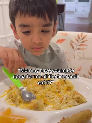 Shaan’s first time eating upma. I  love how he starts with skepticism and then becomes a believer lol 🥹🥹  #toddlersoftiktok #Foodie #indiantiktok #upma #indianfood #family #funnykids #kidsbelike #fypシ #kidsrecipes #toddlerfood 