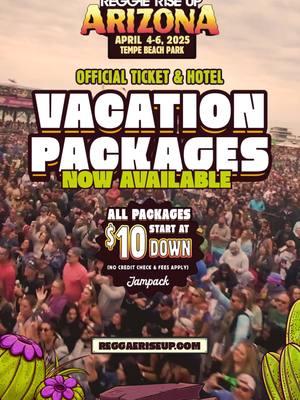 Reggae Rise Up Arizona 2025 Ticket & Hotel Packages are ON SALE! ✈️🌵✨ ALL Ticket & Hotel Packages start at just $10 Down! 🙌🏜️ Packages include perks like commemorative tickets, a luggage tag, a custom rolling tray, + MORE! 🎟️💨 #RRUAZ25 #ReggaeRiseUp #Tempe #FYP