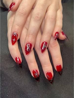 Jelly red with chrome is the move 😍 Set by Jess #lasvegas #vegas #gothsalon #vegassalon #goth #altsalon #altvegas #hairstylistoftiktok #salonhumor #vegasnails #vegasgoths 