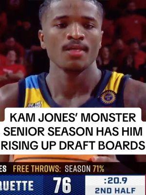 Kam Jones is the only player in our current top-100 prospect rankings who is in the top-5 in PPG (20.3) and APG (6.5) this season. His experience has paid dividends for Marquette #draftexpress #nbadraft#basketball#collegebasketball#marquette#wisconsin#bball 