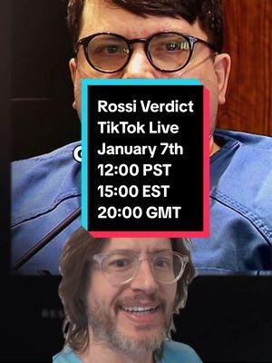 Rossi Verdict TikTok Live! Tuesday January 7th We will find out if Nicholas Rossi will be taking the plea deal or if he will be forcing a trial by jury. The hearing is at 1:00 p.m. Utah time, which is 8:00 p.m. in the UK, 3:00 p.m. on the East Coast of the United States, and noon on the west coast of the United States. I will be jumping online about 20 minutes before that just in case, Please join me to find out if this saga is finally at the end or if we will be getting another season. #nicholasrossi #tiktoklive #arthurknight #weirdnews #funnynews #fyp 