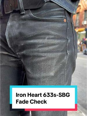 @gunar shows off his 1 year old Iron Heart 633s-SBG 21oz Black Fade-To-Gray jeans #fashiontok #denimtok #selvedgedenim #fades #ironheart #jawnzenthusiasts #selfedge 