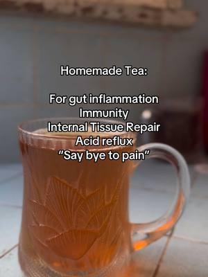 Homemade Tea:  For gut inflammation  Immunity Internal Tissue Repair Acid reflux  “Say bye to pain” Organic sliced ginger, turmeric and spoonful of marshmallow root  #creatorsearchinsights #homemadetea #tea #ginger #marshmallowroot #tumeric