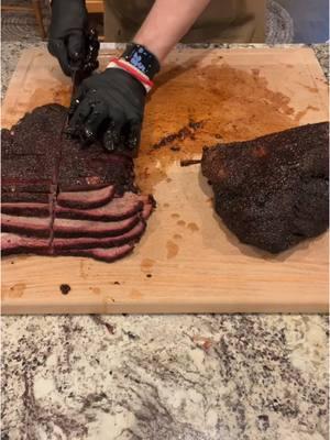 Slicing the brisket. (Bark got a little shredded on the point…but it was super moist and tasted great!) #bbq #bbqbrisket #brisket #brisketslice #texasbbq how to slice a brisket #texpatbbq #prospertx #celinatx