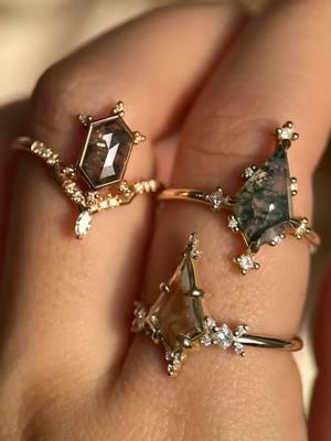 Which non-traditional couples ring would you pick? Send this to your partner to see if they would pick the same! #hiddenspacejewelry #uniqueengagementring #alternativeenergy #couplesring #nontraditionalengagementring #diamondalternative 