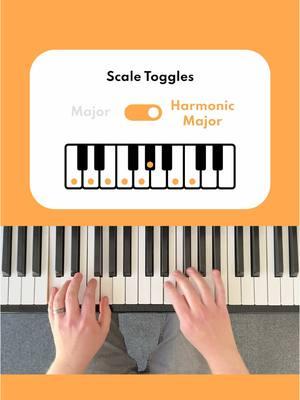 Train your ear with Scale Toggles (two scales compared side-by-side). Major - Harmonic Major (Major b6). #pianoscales #learnpiano #musiceducation #pianotutorial  #musictheory #majorscale #harmonicmajor  #pianotok 