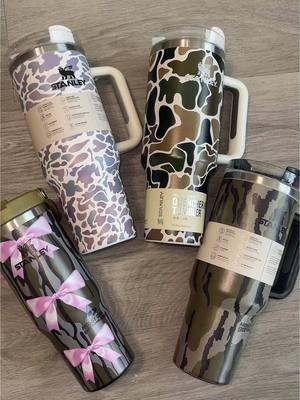 Camo Tumblers!! Many other designs on the site! 🦆🎀 #ak47southernco #camo #hunting #retrocamo #duckcamo #bottomland #stanley #camotumbler #30oztumbler #coquette #bows #pink #mallard 